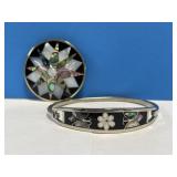Mexican Silver & Shell Bracelet / Brooch Set