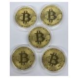 5 Gold-Tone Bitcoins