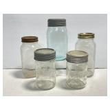 5 Vintage Sealer Jars - Crown (blue glass),