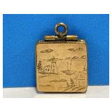 Antique Goldtone Metal 3/4 ' Square Shaped Fob /