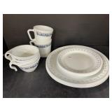 Corelle Plates and Cups. Plus 2 Pyrex Mugs
