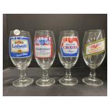 Set of 4 Beer Goblets - Labatt, Budweiser,