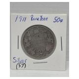 1911 Canadian Silver 50 Cent Coin - Rare Year