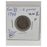 1942 Gr. Britain 6 Pence Silver - fine