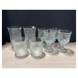 8 Pressed Glass Glasses - 3 Sizes