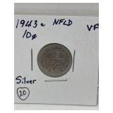 1943c NFLD Silver 10 Cent Coin Vf