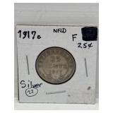 1917c NFLD Silver 25 Cent Coin Fine