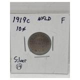 1919c NFLD Silver 10 Cent Coin Fine