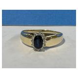 Tested 14 kt Gold Blue Sapphire & Diamond Ring