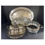 Silver-Plate Trays, Creamer & Sugar, Pepper Mill