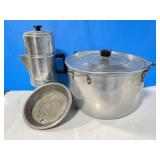 Aluminum Covered Pot, Coffee Pot and Pie Plate