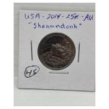 2014 USA 25 Cent Coin ' Shenandoah ' Au