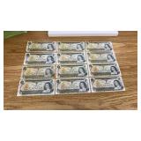 10x 1973 Canadian $1 Banknotes