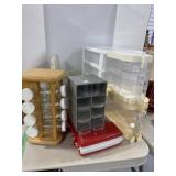 Spice Rack and Assorted Plastic Storage Containers