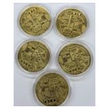 5 Gold-Tone Bitcoins