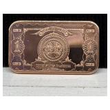 1 oz Copper Bar - $1 Black Eagle Design