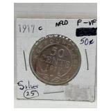 1917c NFLD Silver 50 Cent Coin F-Vf
