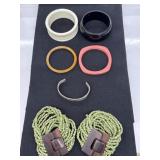 Bangles & Green Beaded Bracelets with Wooden