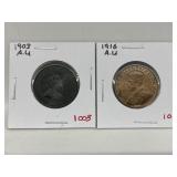 1903, 1916  Cdn Large Cent - Both Au