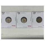 1905, 06, 07 Cdn Silver 5 Cents - All Vf