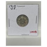 1910 Cdn Silver 10 Cents - Vf