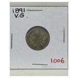 1891 Cdn Silver 10 Cents - Vg