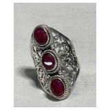 Sterling 925 Silver Ring with 3 Red Cut Stones