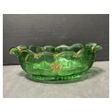 Green Pressed Glass Oval Berry Bowl