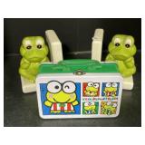 Ceramic Frog Bookends & Frog Metal Lunch Box