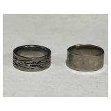 2 Silver Tone Metal Ring Bands.  Unmarked As To