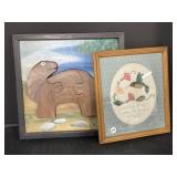 Framed Embroidered Hummingbird & Dinosaur Puzzle