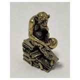Miniature Brass Figure - Monkey Holding Skull