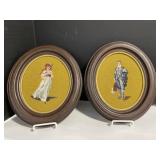 2 Oval Framed Embroidered Art 14 x 12 '