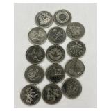 14 X Cdn 25 Cent Coins-millenium 2000