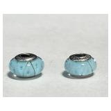 2x Pandora Sterling 925 Silver Murano Glass Charms