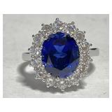 Sterling 925 Silver Blue & Clear Cut Stones Ring