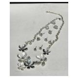 Silver Tone Flower Necklace And 5 Pairs Of S