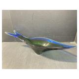 Blue & Green Art Glass Fish Shaped Dish, 22 ' L