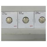 1917, 19, 30 Cdn Silver 10 Cents - All Vf30