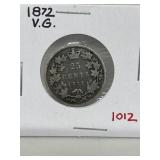1872 Cdn Silver 25 Cents - Vg