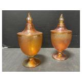 Marigold Carnival Glass - Pedestal Covered Candy