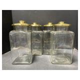 Set of 4 Glass Canisters with Brass Lids, 10 '