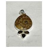 Sterling 925 Silver Fossilized Ammonite Pendant
