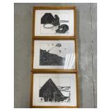 Series of 3 Framed Inuit Paintings signed Rip,