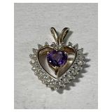 10 kt Gold Heart Shaped Amethyst & Diamond Pendant