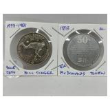 2 Tokens-blue Jays Bill Singer And 1983 Mcdonalds