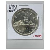 1953 'nsf' Cdn Silver Dollar -mint
