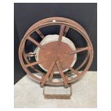 Vintage Fire Hose Reel with Hose, 28 ' tall