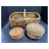 3 Woven Baskets, 2 with Lids