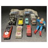 Assorted Vinatge Die Cast Vehicles and Superman